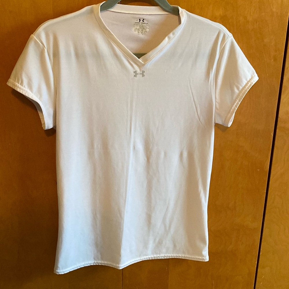 Under armor brand white V-neck athletic T-shirt